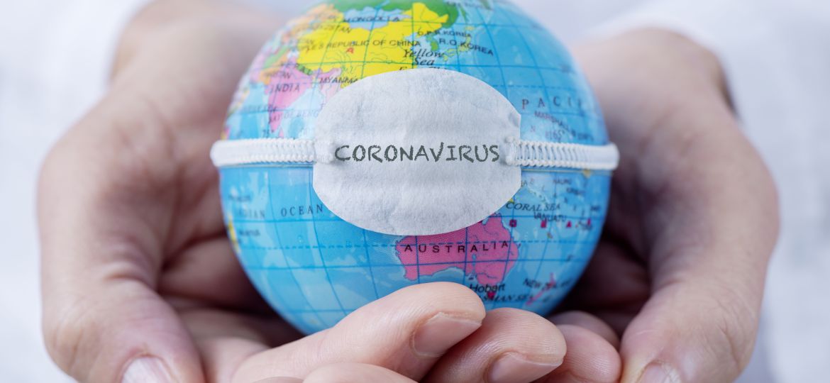globe with a mask and text coronavirus